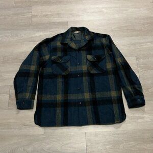 Vintage 70s The Vagabond By Rich Sher Virgin Wool Plaid Flannel Shirt Shacket XL